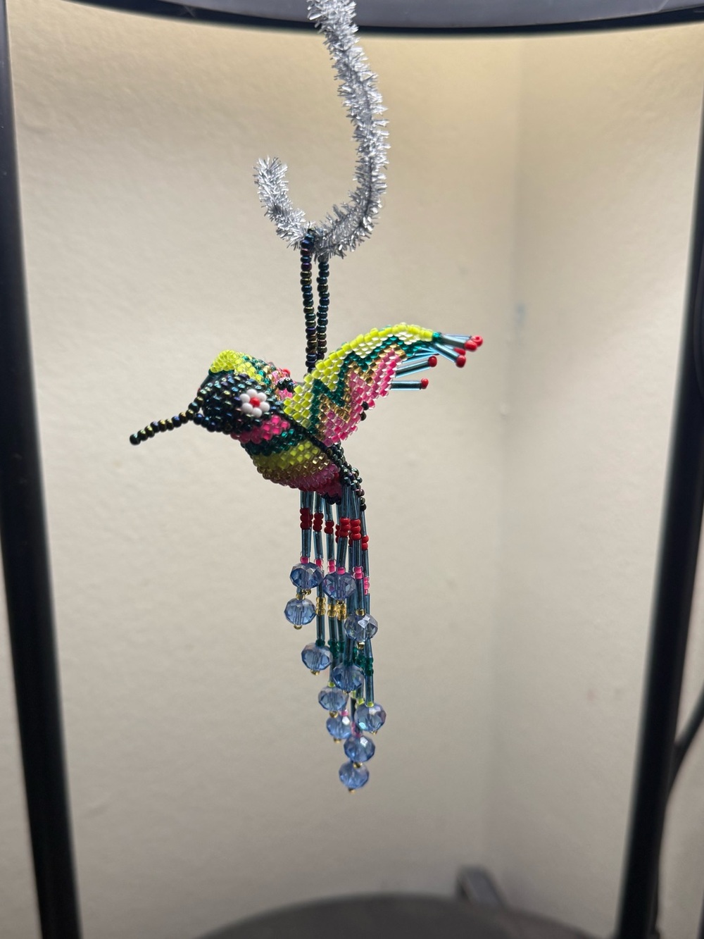 Handmade Beaded Hummingbird Ornament - Green Multicolor